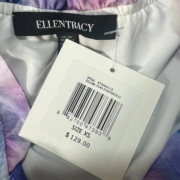 ELLEN TRACY DRESS BLUE & PURPLE PASTELS BOHEMIAN RUFFLES  LONG SLEEVES SIZE XS - Picture 8 of 10